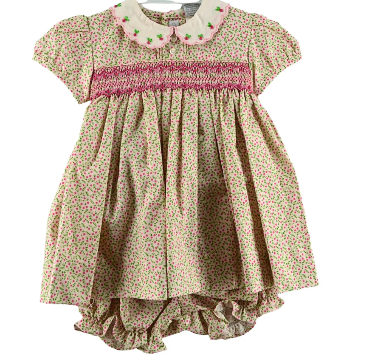 20221-Tan Floral Smocked Baby Girl Dress with Panty