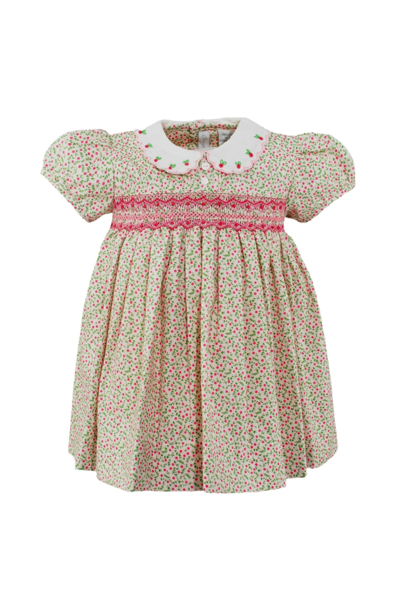 20221-Tan Floral Smocked Baby Girl Dress with Panty