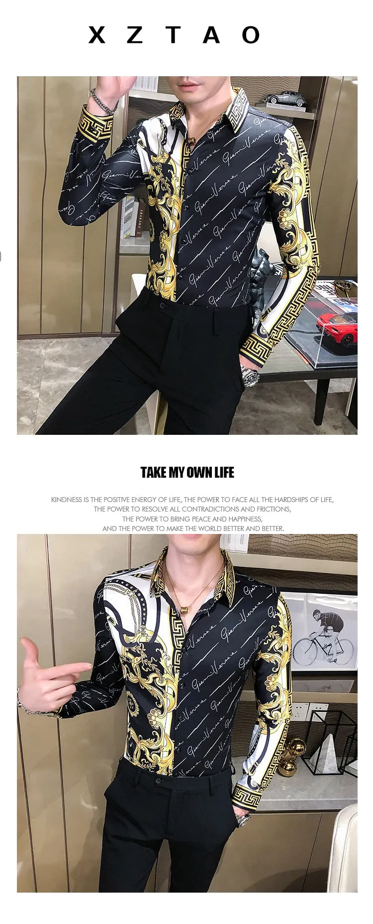 Autumn Man Vintage Printed Social Black Shirts Luxury Men's White Slim Fit Long Sleeve Dress Shirt Fashion Casual Chemise Homme