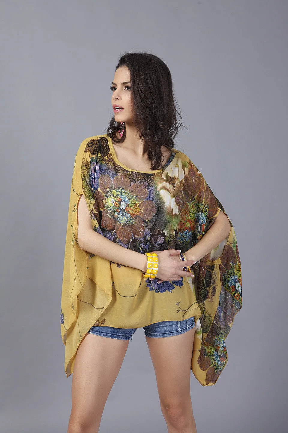 Beautiful Chiffon Plus Size Floral Print Batwing-Sleeved Blouse