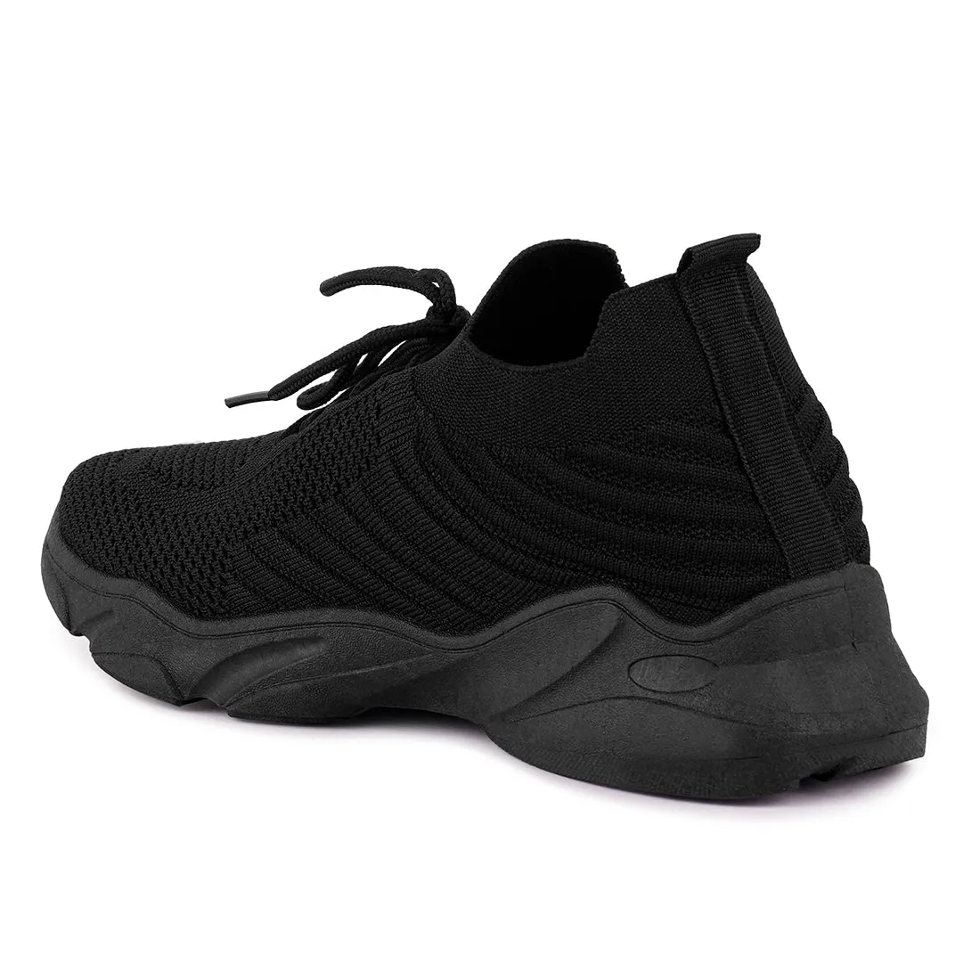 Black Athle Knitted Lace-Up Running Shoes