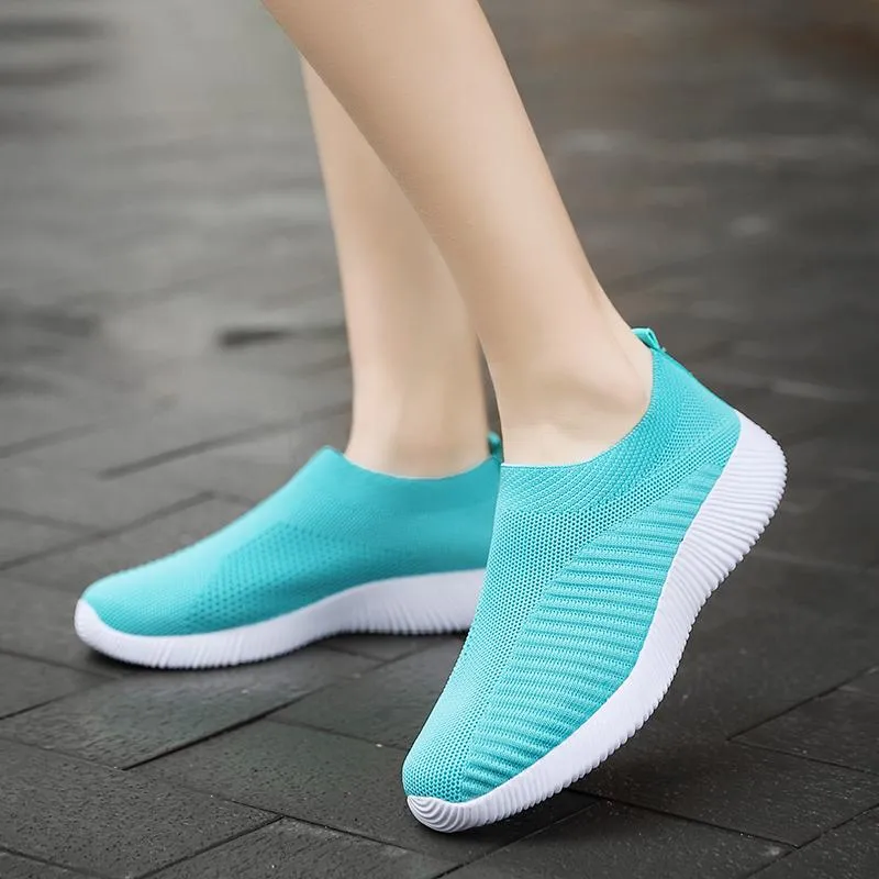 Breathable Mesh Platform Sneakers Women Slip on Soft Ladies Casual Running Shoes Woman Knit Sock Shoes Flats