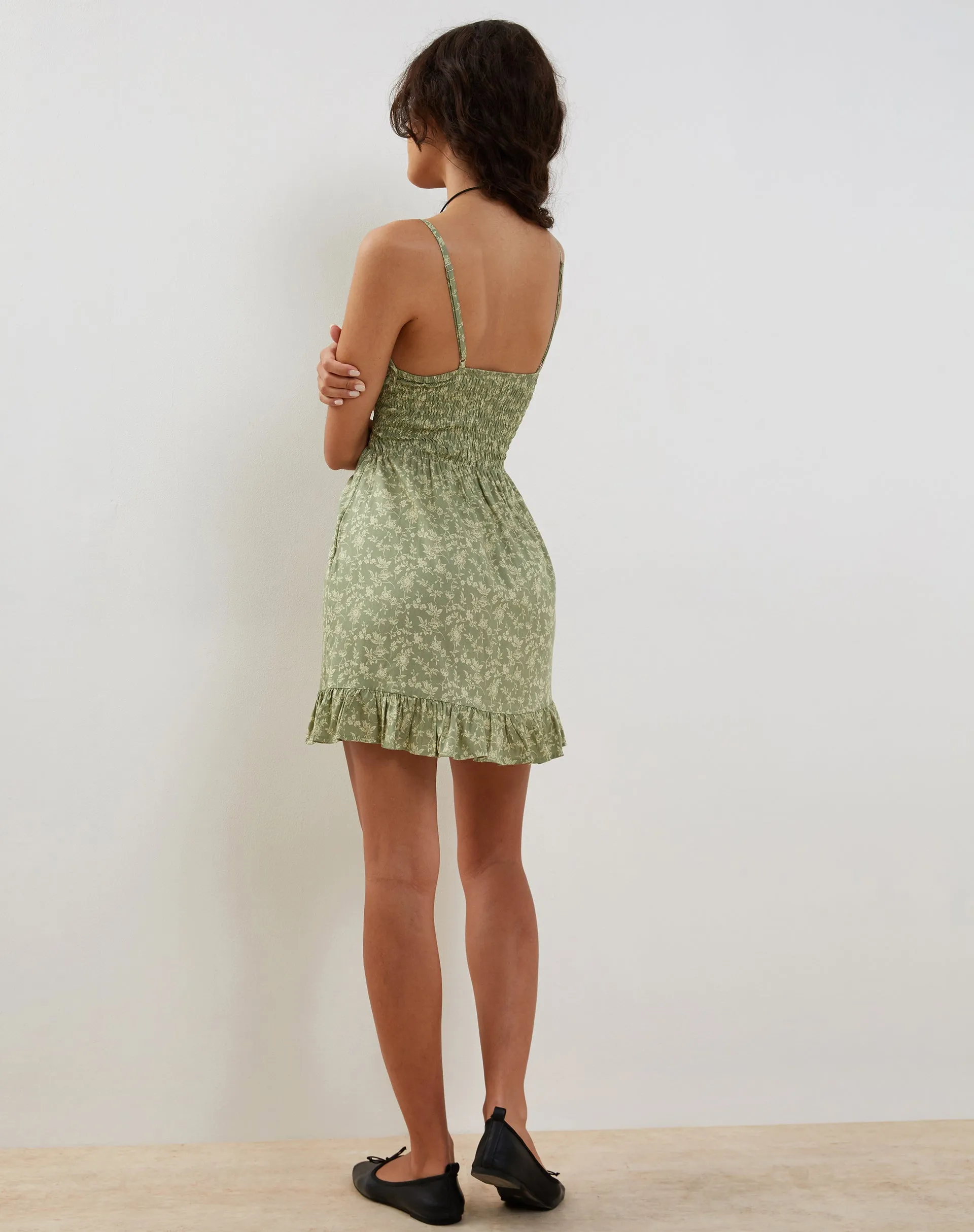 Carole Mini Dress in Ditsy Floral Green