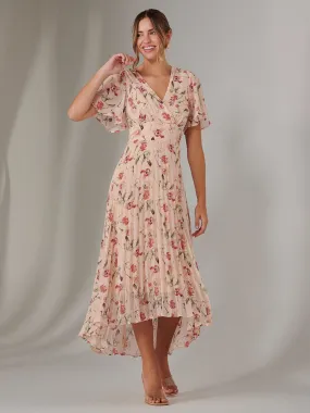 Charlotte Pleated Chiffon Midaxi Dress, Beige Floral