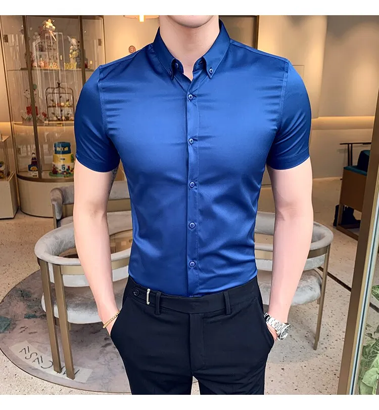 Classic Fashion Short Sleeve Slim Fit Dress Shirts