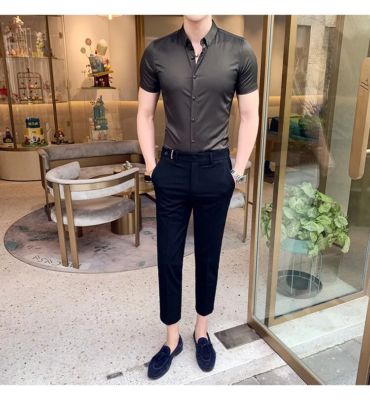 Classic Fashion Short Sleeve Slim Fit Dress Shirts