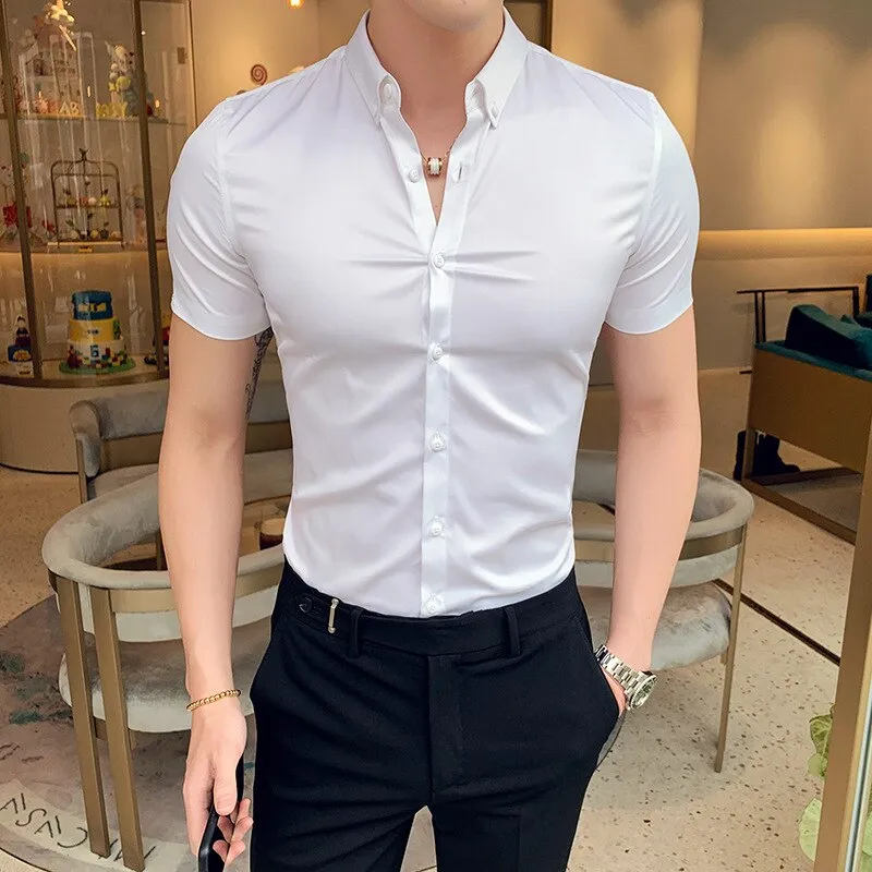 Classic Fashion Short Sleeve Slim Fit Dress Shirts