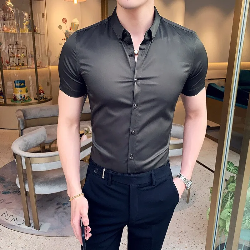 Classic Fashion Short Sleeve Slim Fit Dress Shirts