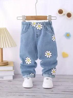 Denim Jeans with Floral Daisy Print – Cute & Comfortable