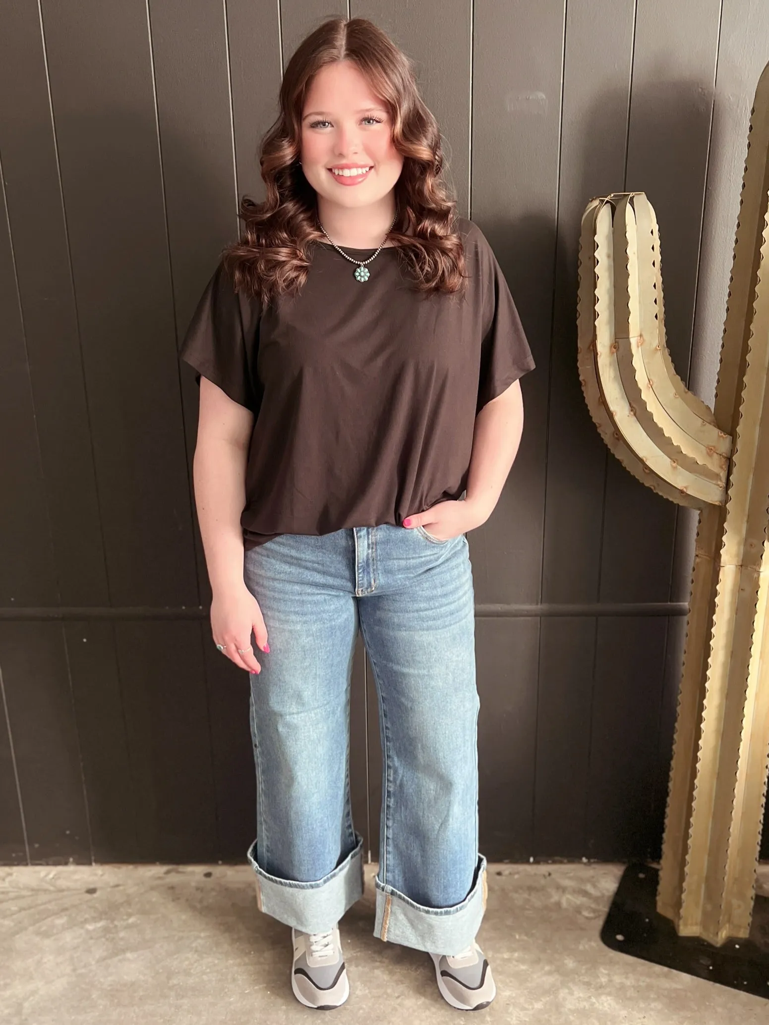 Dual Wear Wide Leg Cuffed Denim Jeans
