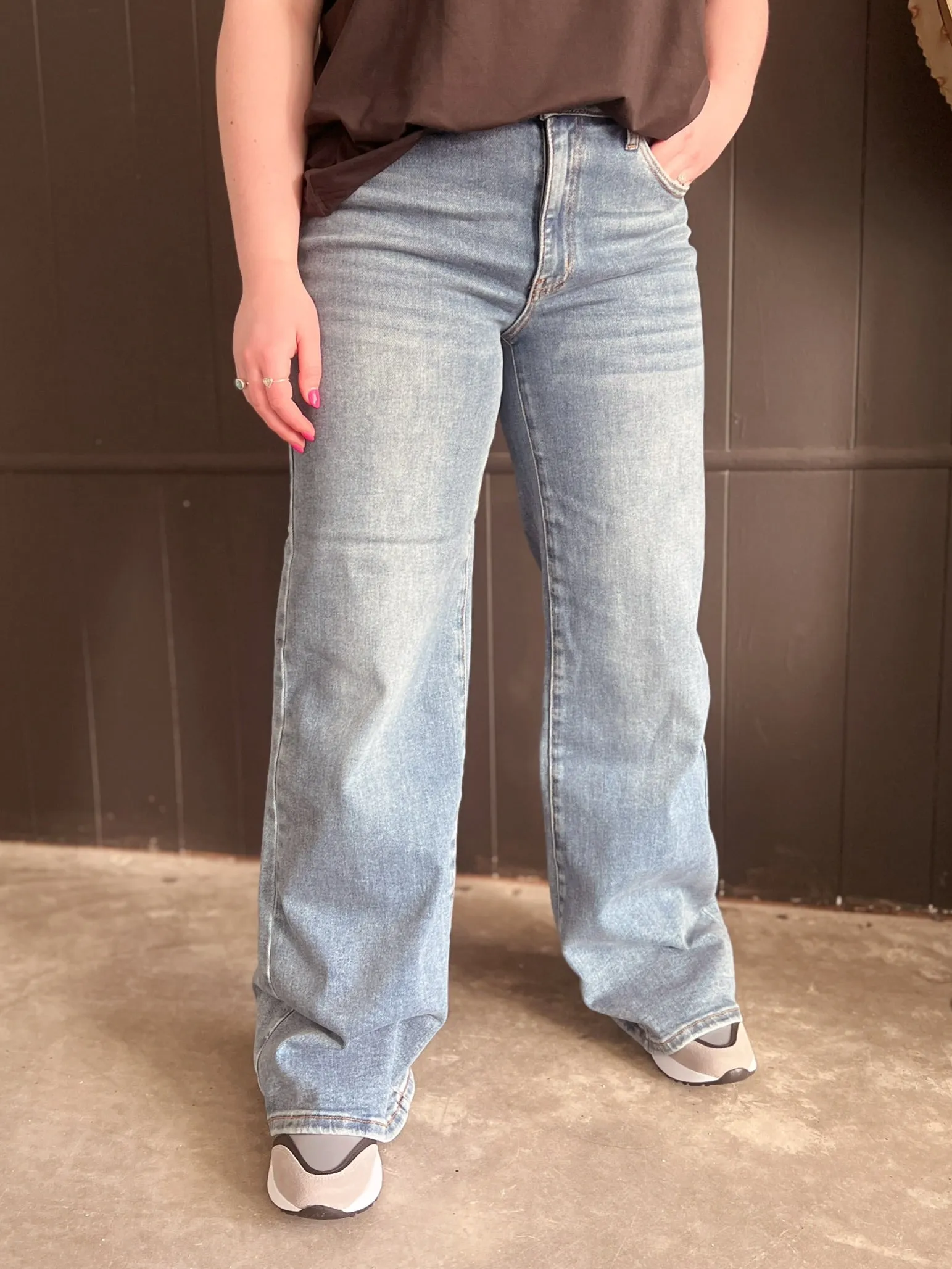Dual Wear Wide Leg Cuffed Denim Jeans