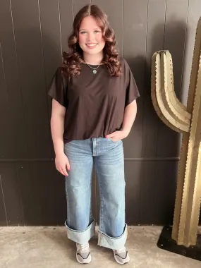 Dual Wear Wide Leg Cuffed Denim Jeans
