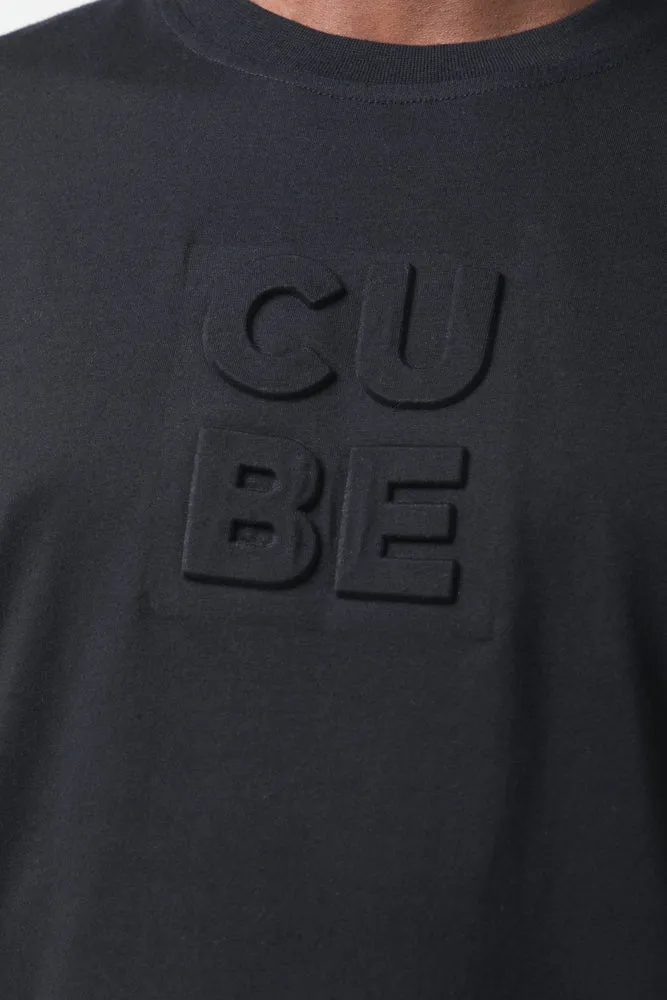 Embossed Cube Slogan T-shirt Black