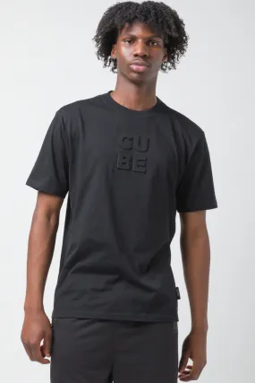 Embossed Cube Slogan T-shirt Black