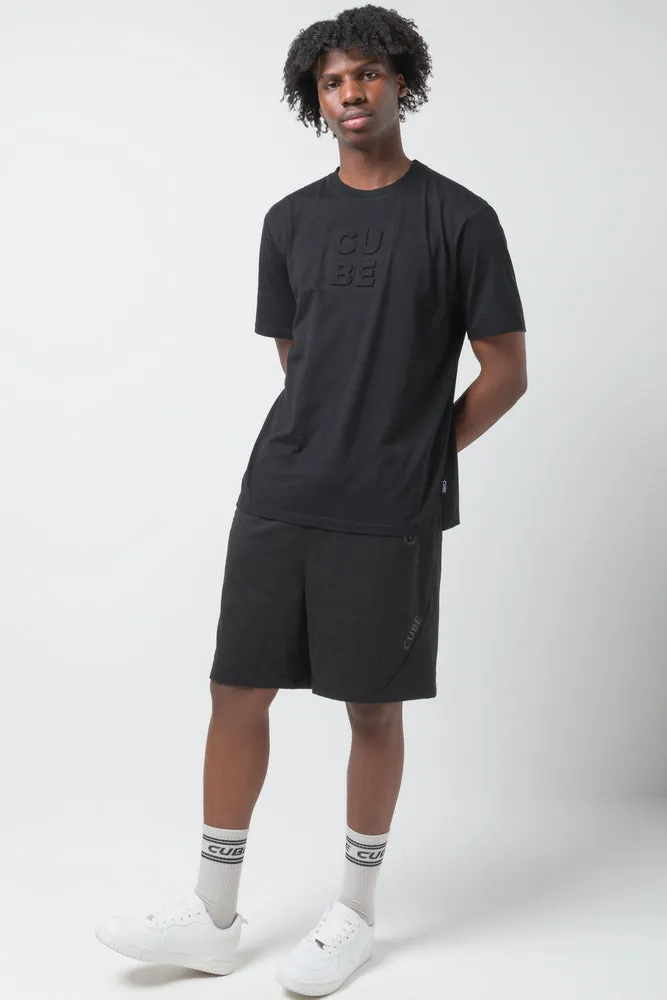 Embossed Cube Slogan T-shirt Black