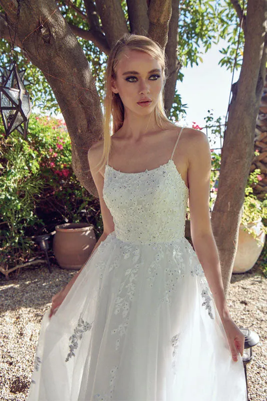Floral Applique Corset Tulle Gown by Juliet 260