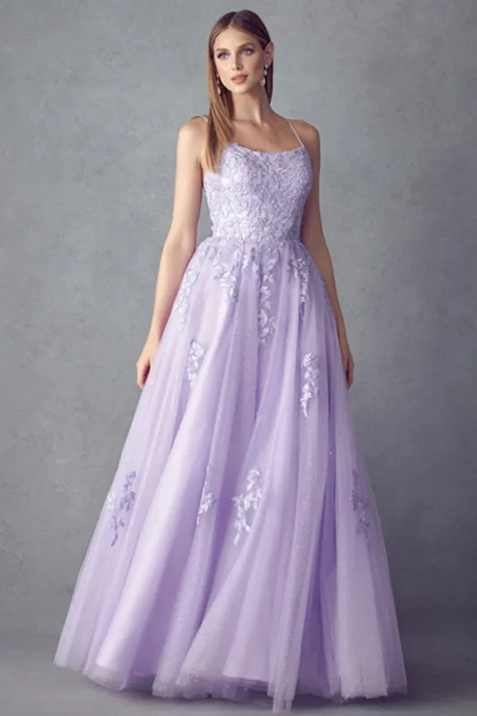 Floral Applique Corset Tulle Gown by Juliet 260