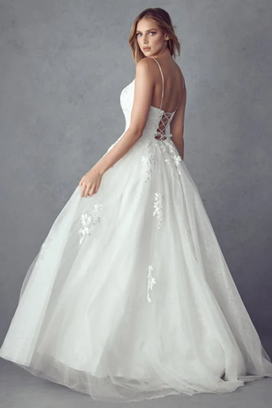 Floral Applique Corset Tulle Gown by Juliet 260