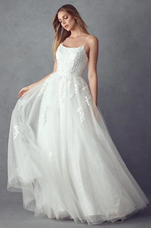 Floral Applique Corset Tulle Gown by Juliet 260