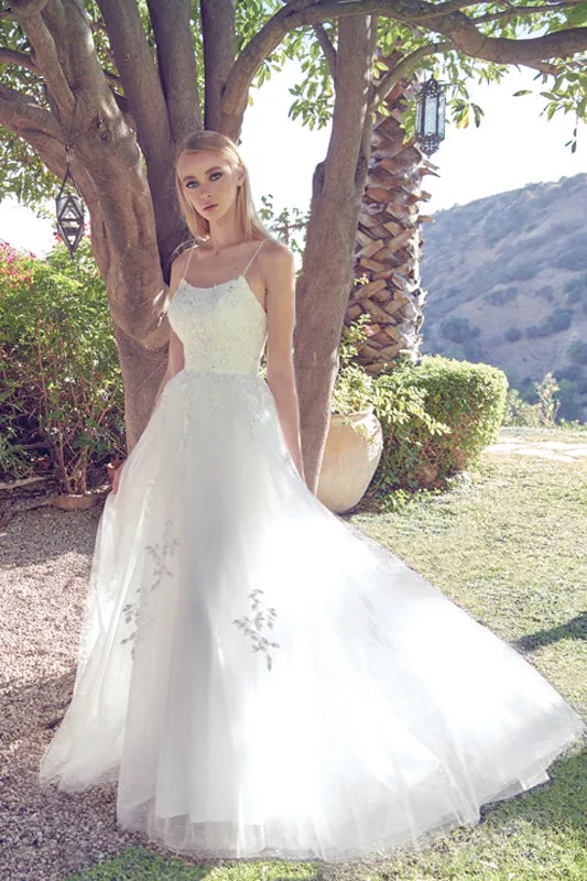 Floral Applique Corset Tulle Gown by Juliet 260