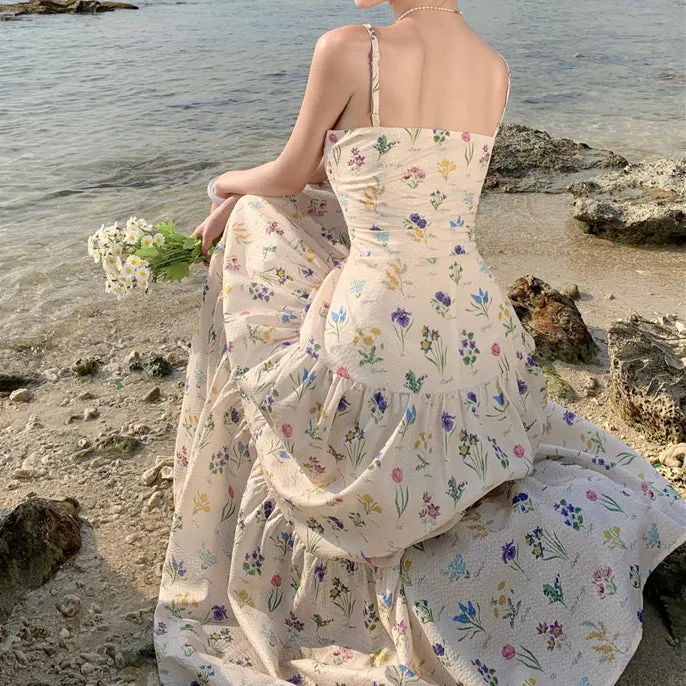 Floral Print Holiday Vacation Suspender Dress