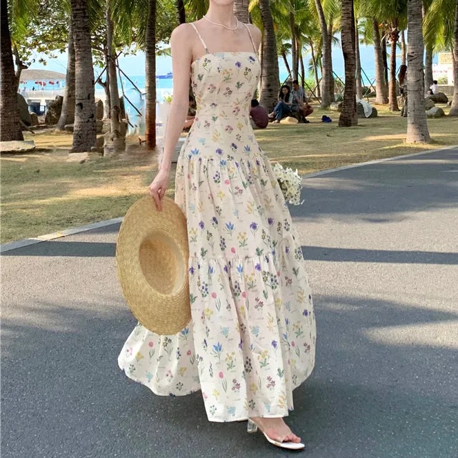 Floral Print Holiday Vacation Suspender Dress