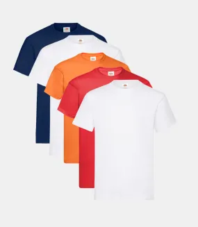Fruit of the Loom Men's Original T-Shirt | Multicolor | Pack of 5 ( 2x WHT/ORNG/RED/NVY//OT )