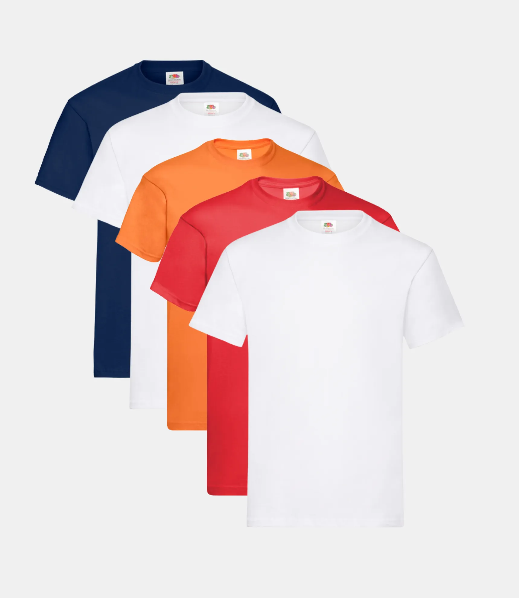 Fruit of the Loom Men's Original T-Shirt | Multicolor | Pack of 5 ( 2x WHT/ORNG/RED/NVY//OT )