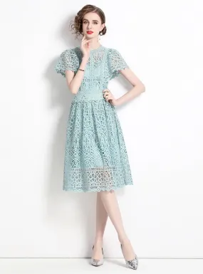 Heavy Crocheted Lace Short Sleeve Dress