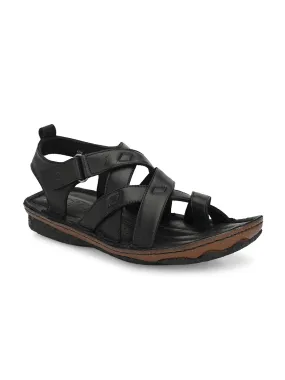 HITZ7346 Men's Black Leather Casual Velcro Sandals