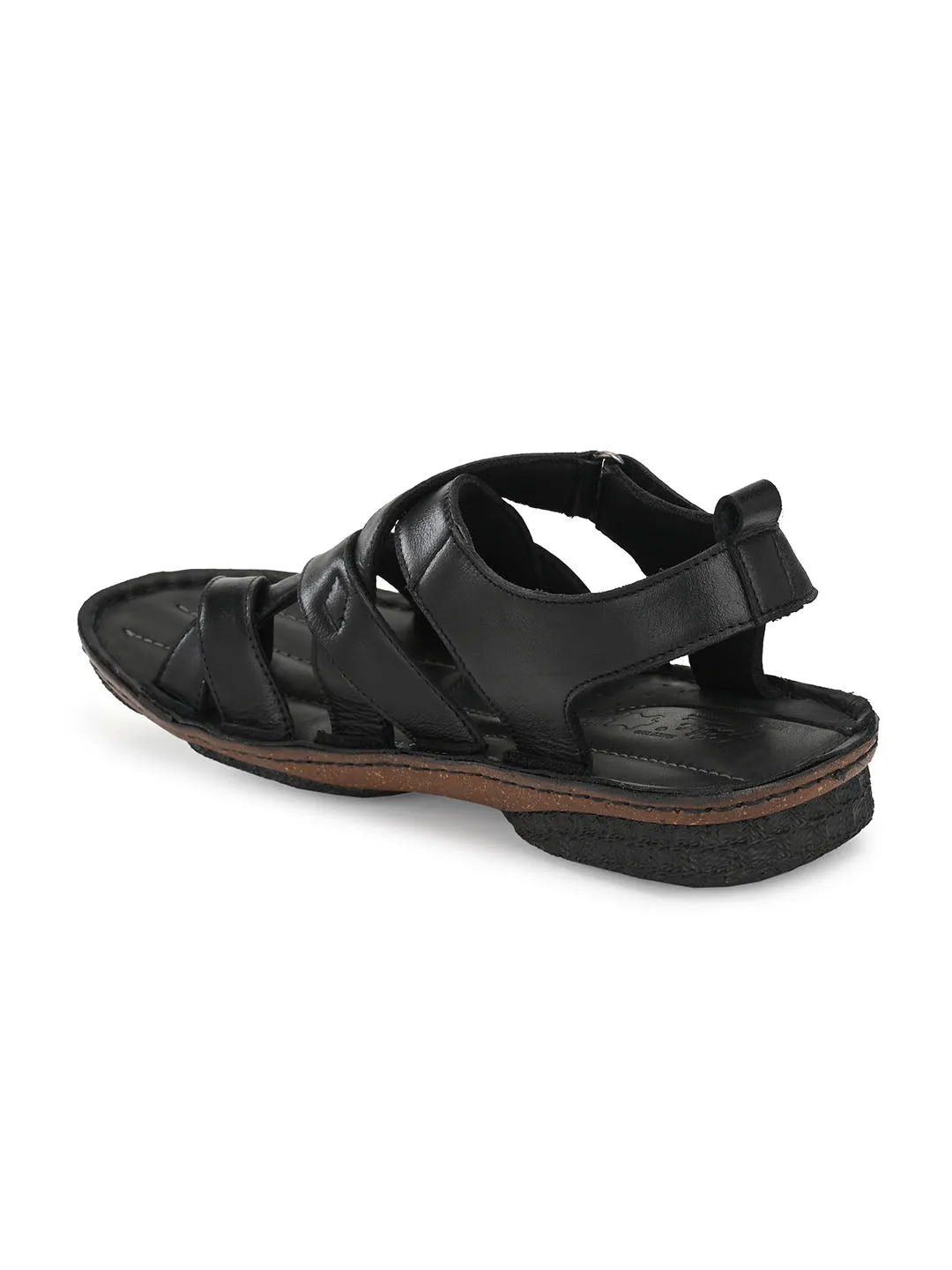 HITZ7346 Men's Black Leather Casual Velcro Sandals