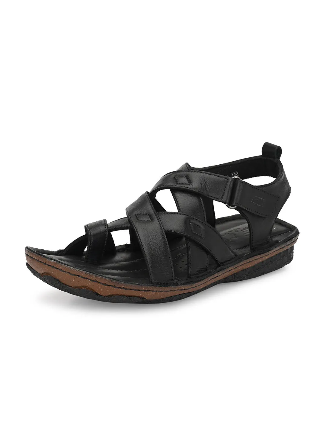HITZ7346 Men's Black Leather Casual Velcro Sandals
