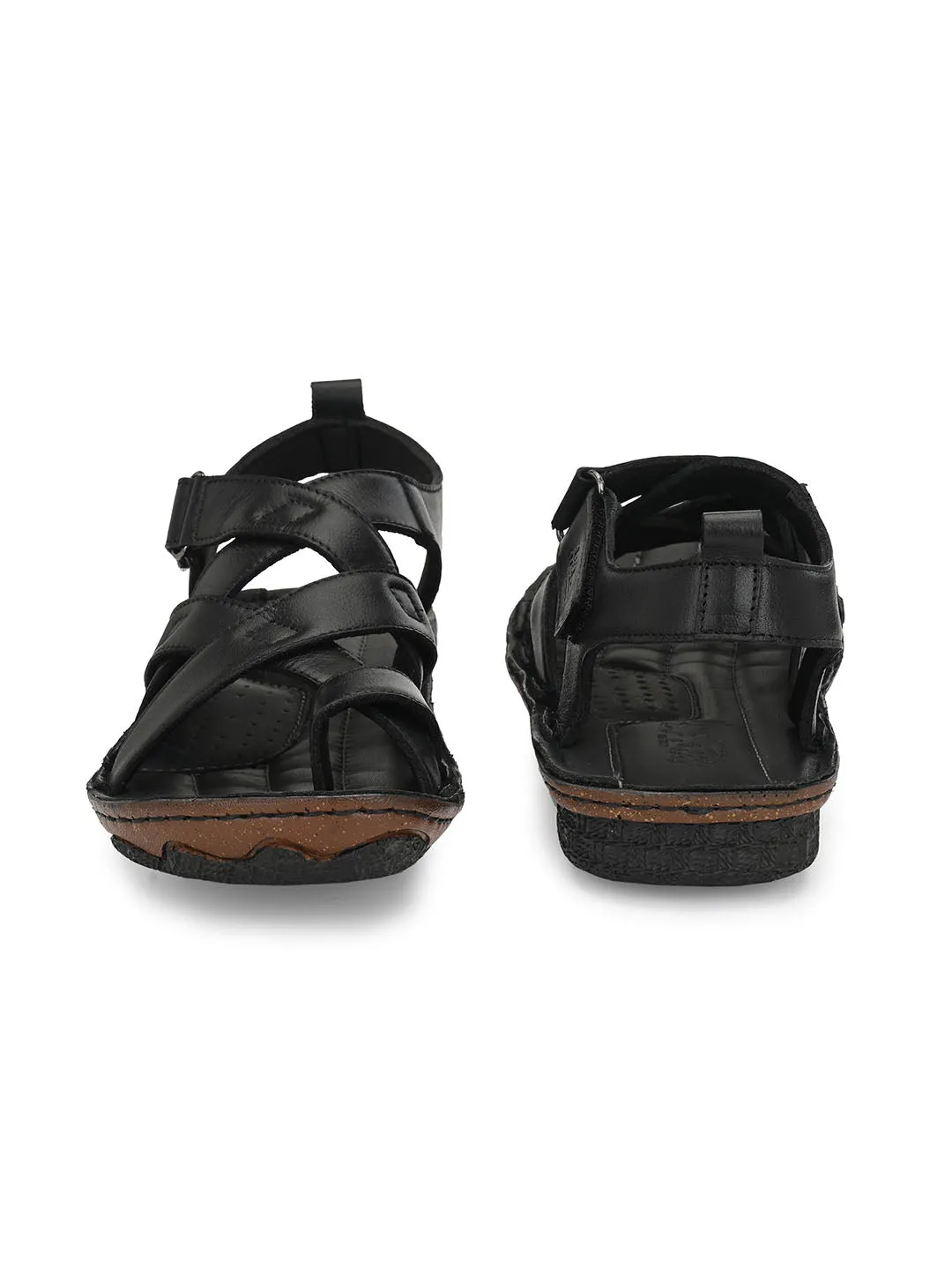 HITZ7346 Men's Black Leather Casual Velcro Sandals