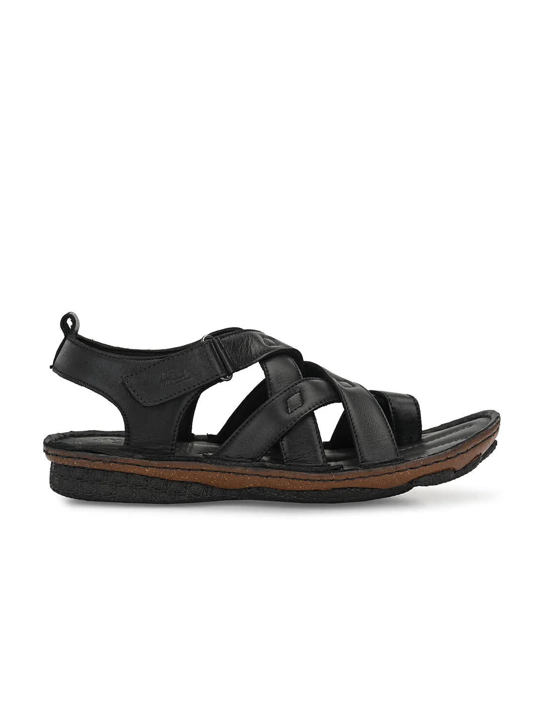 HITZ7346 Men's Black Leather Casual Velcro Sandals
