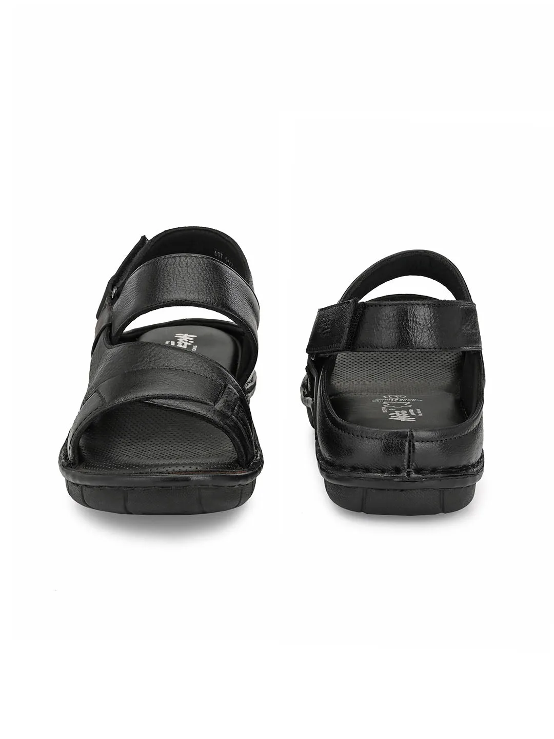 HITZ9611 Men's Black Leather Casual Velcro Sandals
