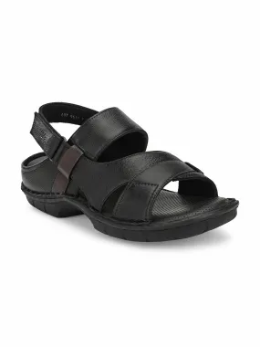 HITZ9611 Men's Black Leather Casual Velcro Sandals