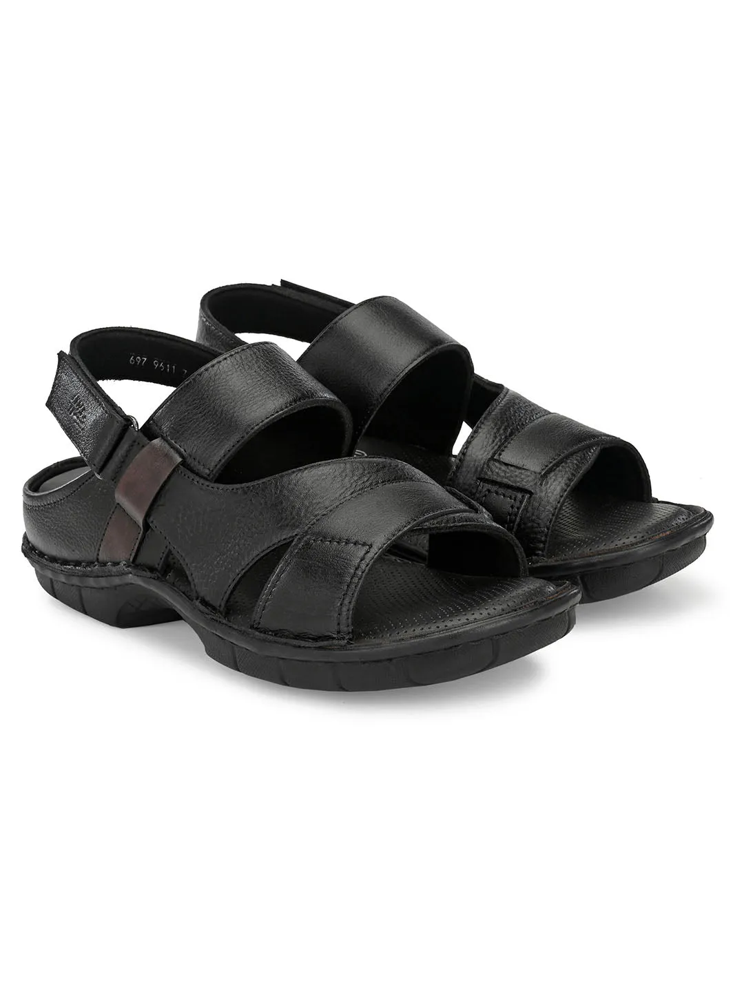 HITZ9611 Men's Black Leather Casual Velcro Sandals
