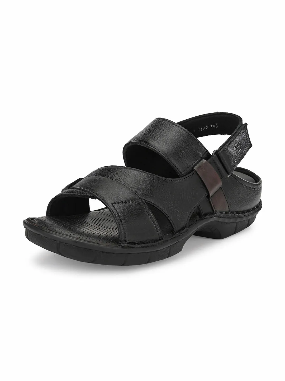 HITZ9611 Men's Black Leather Casual Velcro Sandals