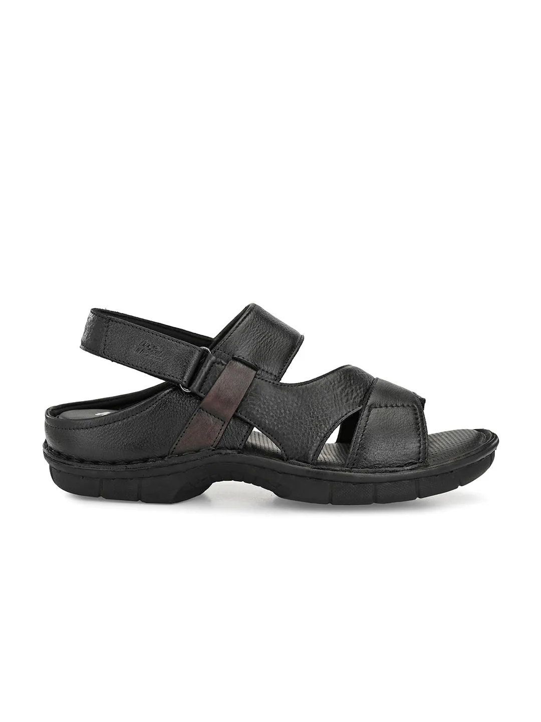 HITZ9611 Men's Black Leather Casual Velcro Sandals