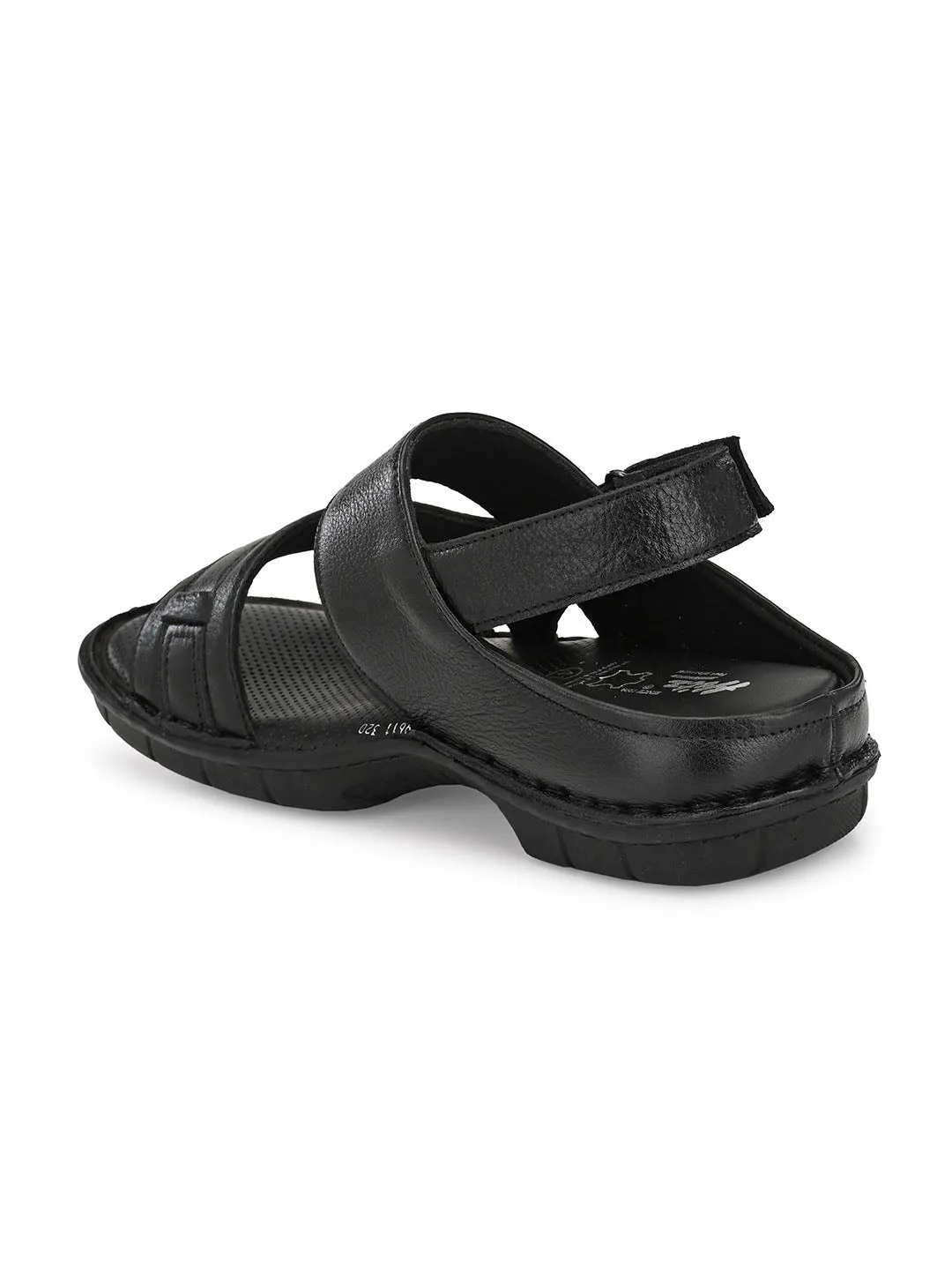 HITZ9611 Men's Black Leather Casual Velcro Sandals