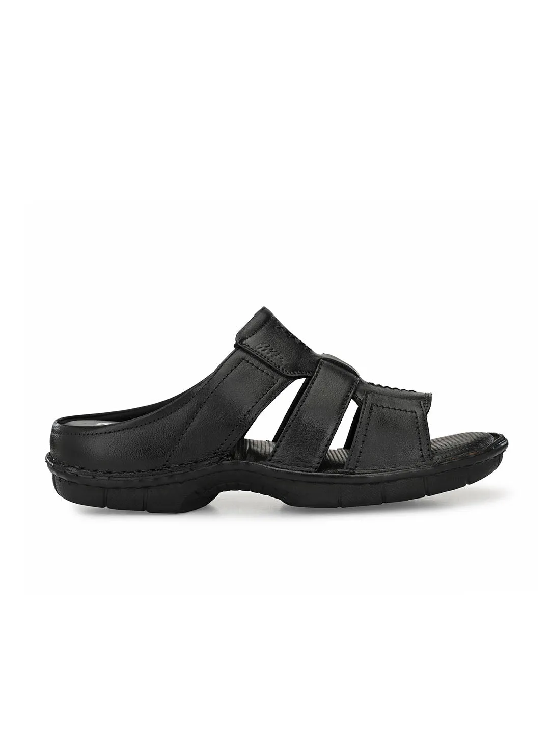 HITZ9615 Men's Black Leather Casual Open Slipper
