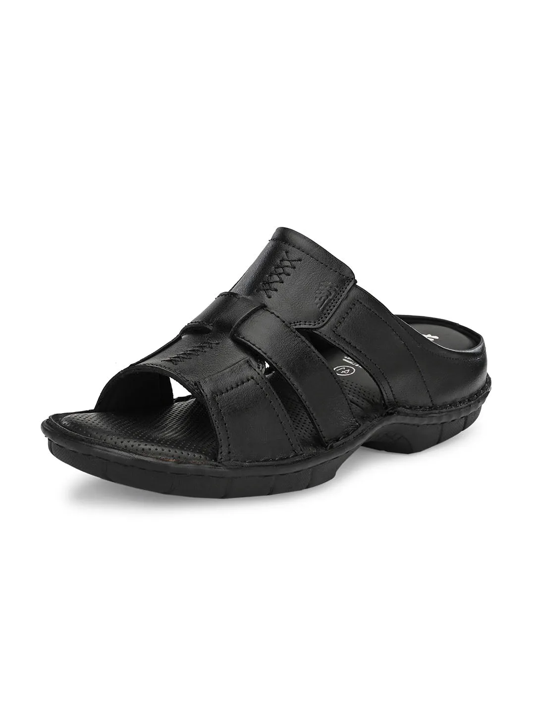 HITZ9615 Men's Black Leather Casual Open Slipper