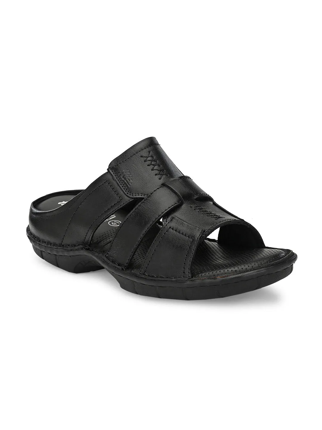 HITZ9615 Men's Black Leather Casual Open Slipper