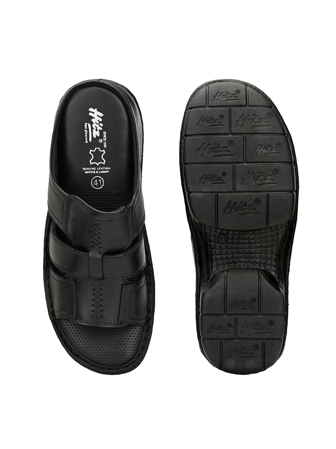 HITZ9615 Men's Black Leather Casual Open Slipper