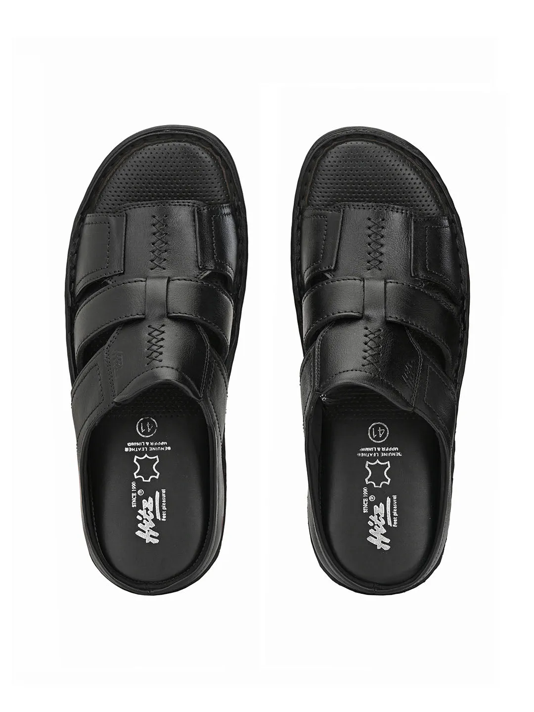 HITZ9615 Men's Black Leather Casual Open Slipper