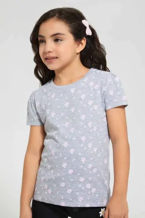 Lilac And Grey Floral T-Shirt (Pack of 2)