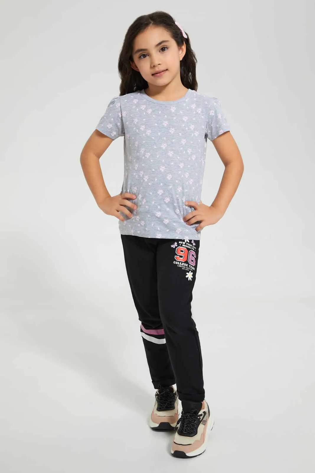 Lilac And Grey Floral T-Shirt (Pack of 2)