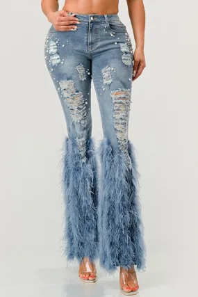LuxePearl Feathered Distressed Jeans