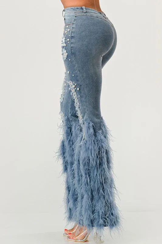 LuxePearl Feathered Distressed Jeans