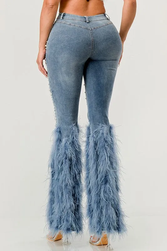 LuxePearl Feathered Distressed Jeans